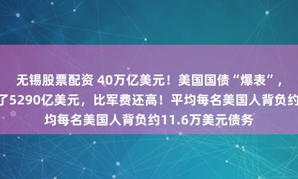 无锡股票配资 40万亿美元！美国国债“爆表”，上半年利息就还了5290亿美元，比军费还高！平均每名美国人背负约11.6万美元债务